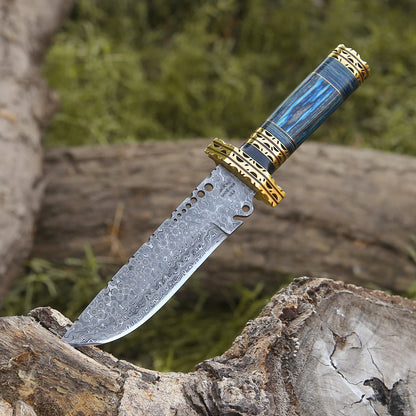 Shadowblade Damascus Steel Bowie Knife with Pakkawood Handle & Sheath