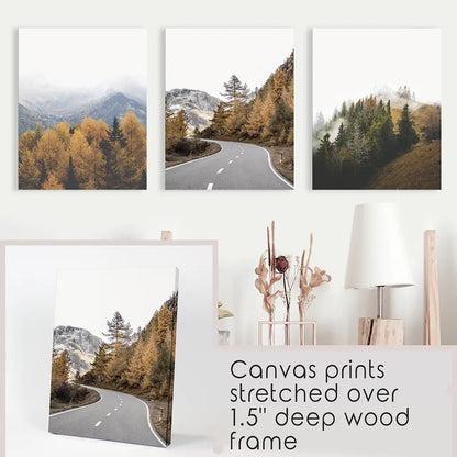 Brown Autumn Mountain Forest Scenery. Set of 3 Prints
