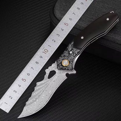 Specter Handmade Japanese VG10 Damascus Pocket Knife with Sheath & Ebony Wood Handle