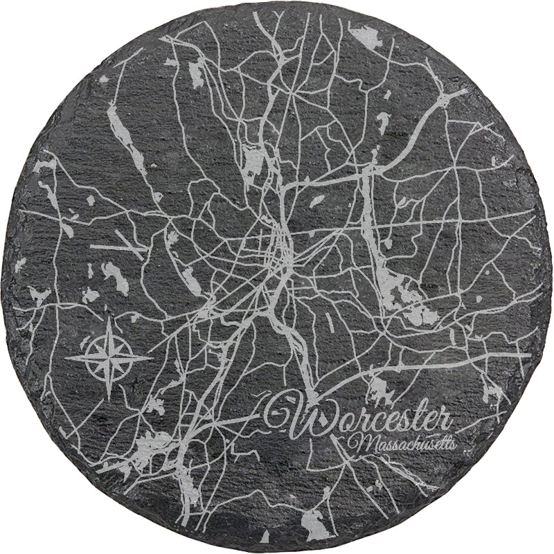 Worcester, Massachusetts Round Slate Coaster