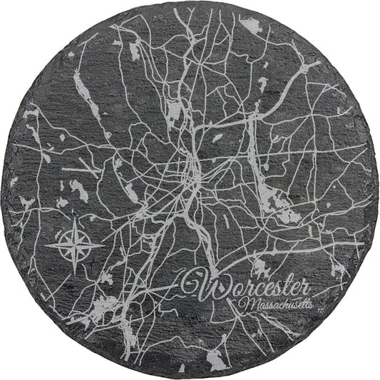 Worcester, Massachusetts Round Slate Coaster