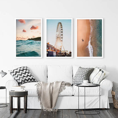 California Travel Wall Art Prints. Ferris Wheel, Ocean Sunset