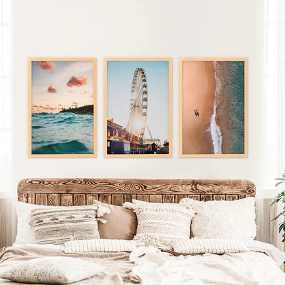 California Travel Wall Art Prints. Ferris Wheel, Ocean Sunset
