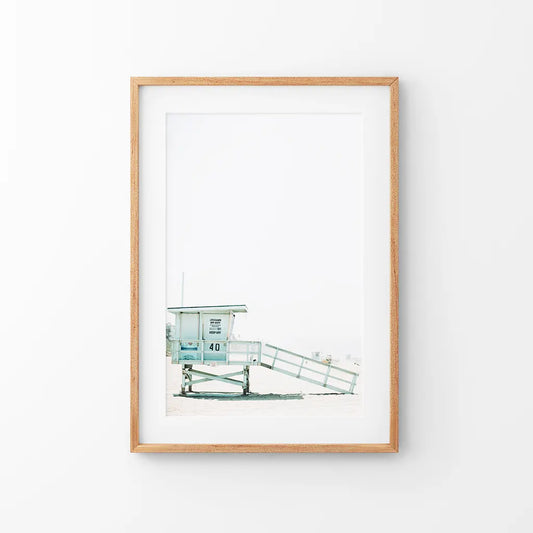 California Coastal Life Themed Print. Blue Lifeguard Hut
