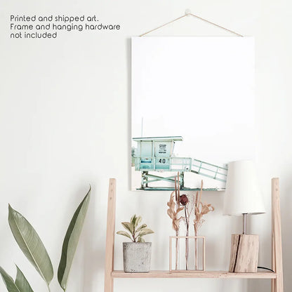 California Coastal Life Themed Print. Blue Lifeguard Hut