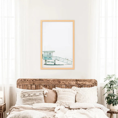 California Coastal Life Themed Print. Blue Lifeguard Hut