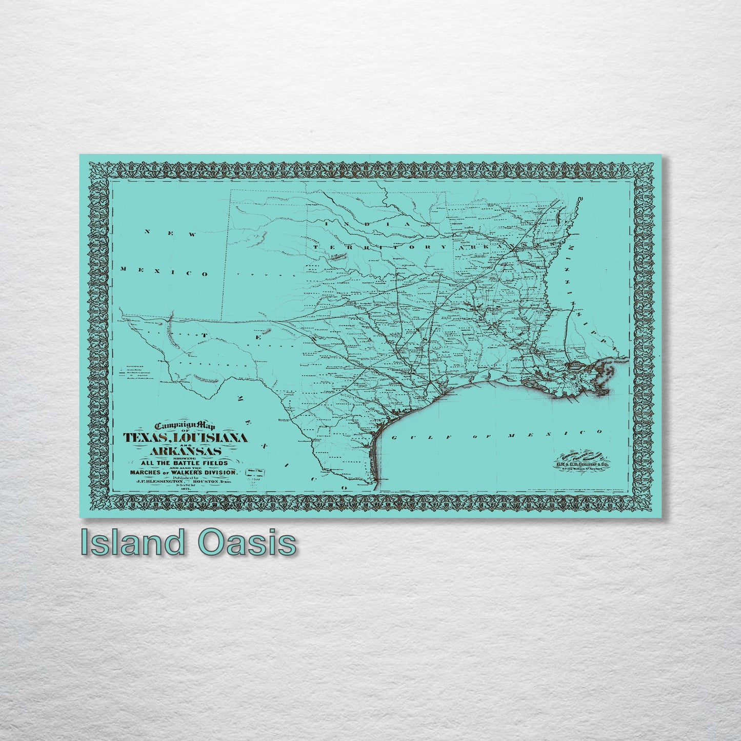 1871 Campaign Map of Texas Louisiana and Arkansas