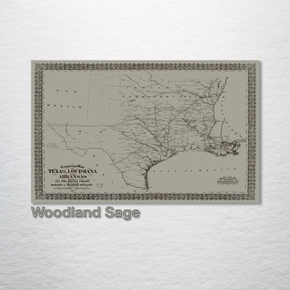 1871 Campaign Map of Texas Louisiana and Arkansas