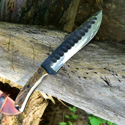 Frontier Survival Camping Knife – 12" Custom Handmade High Carbon Forged Steel Blade with Antler Horn Handle