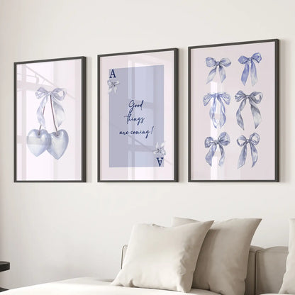 Trendy Blue Bows Preppy Poster Girly Decor Art Set