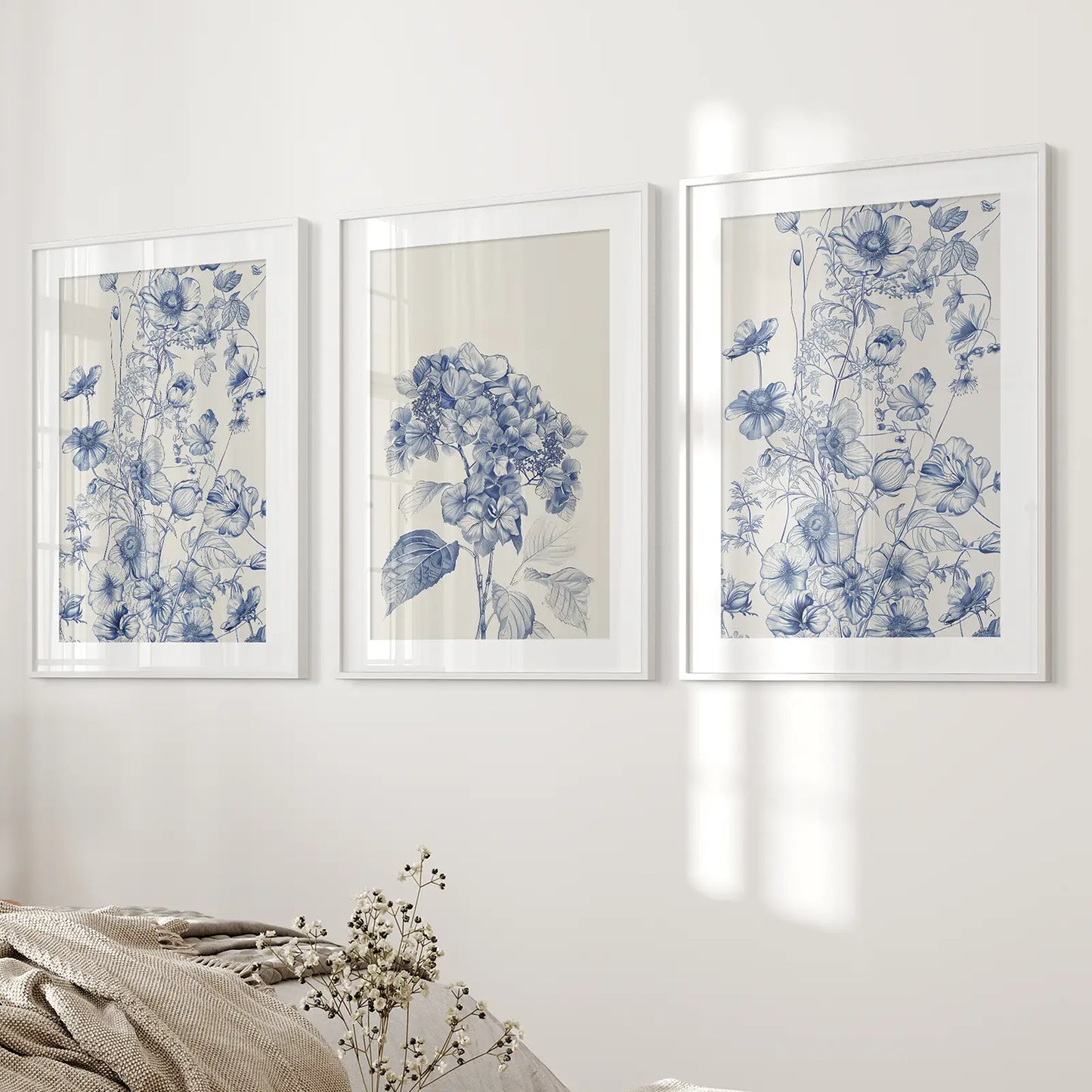 Chinoiserie Blue Flowers Watercolor Poster Decor