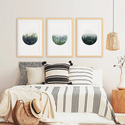 Nordic Forest Circle Wall Art. Set of 3 Scandinavian Prints