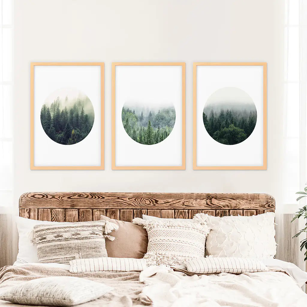 Nordic Forest Circle Wall Art. Set of 3 Scandinavian Prints