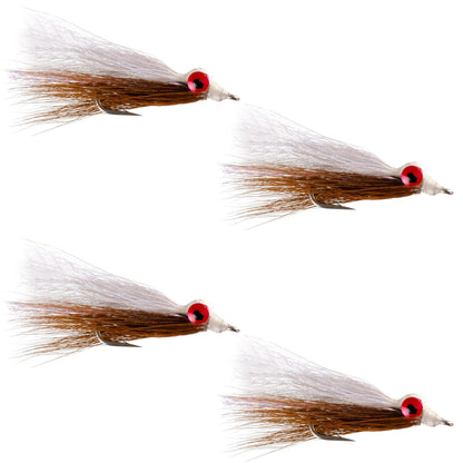 Clousers Deep Minnow Brown White - Streamer Fly Fishing Flies - 4 Saltwater and Bass Flies - Hook Size 1/0