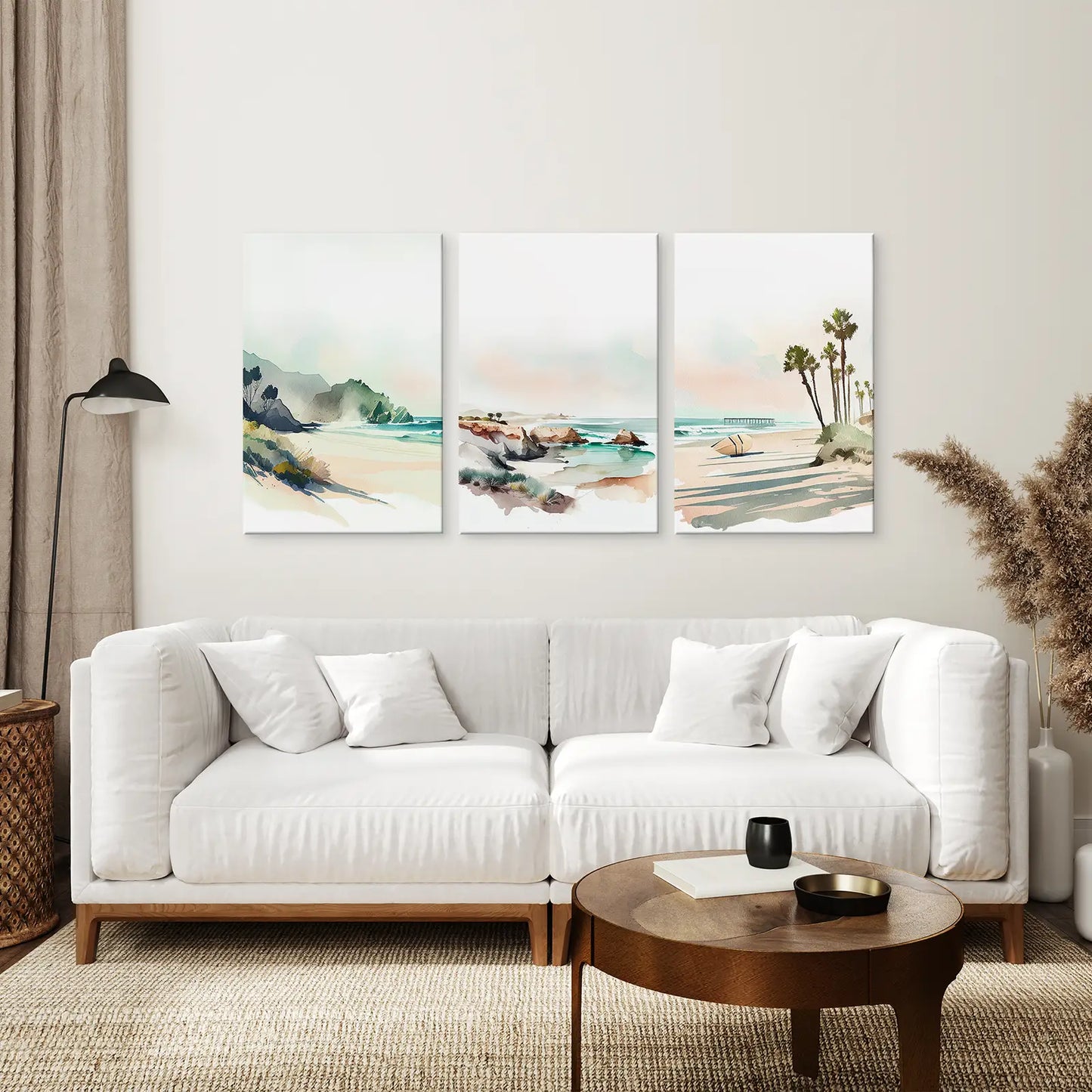 Watercolor Beach Art. Set of 3 Tropical Ocean Scene Decor