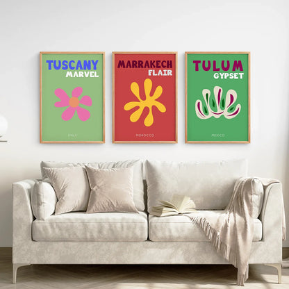 Bright Retro Set of 3 Prints. Preppy Room Decor Aesthetic