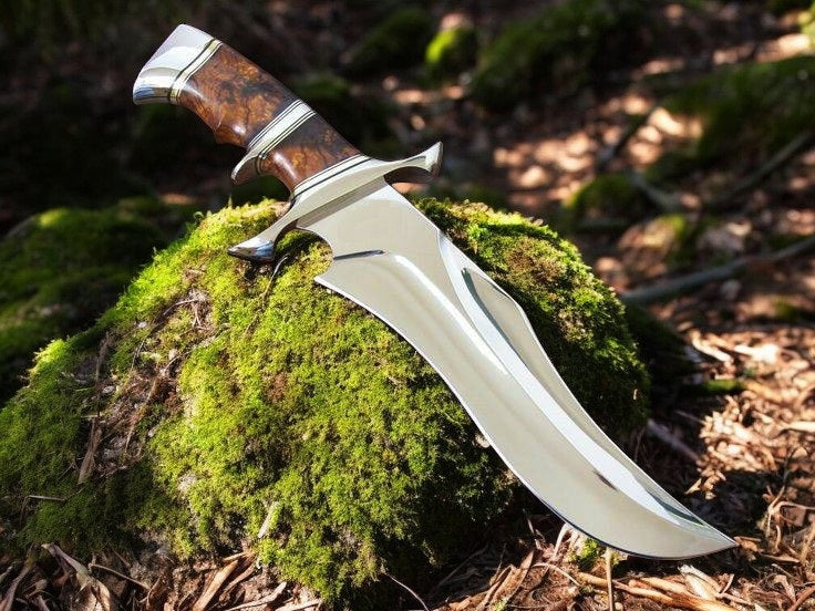 Combat Bowie Knife - 10" D2 Steel with Rosewood Handle & Double Steel Finger Guard