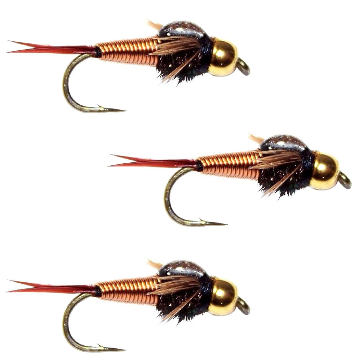 3 Pack Bead Head Copper John Nymph Fly - Size 20