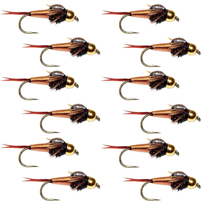 Bead Head Copper John Nymph 12 Flies - Size 22