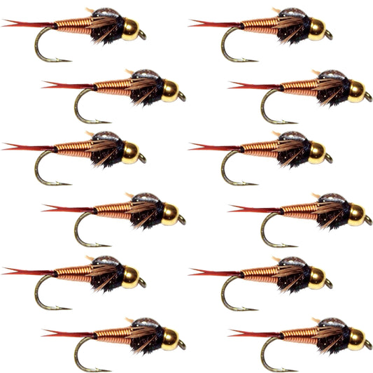 Bead Head Copper John Nymph 12 Flies - Size 22