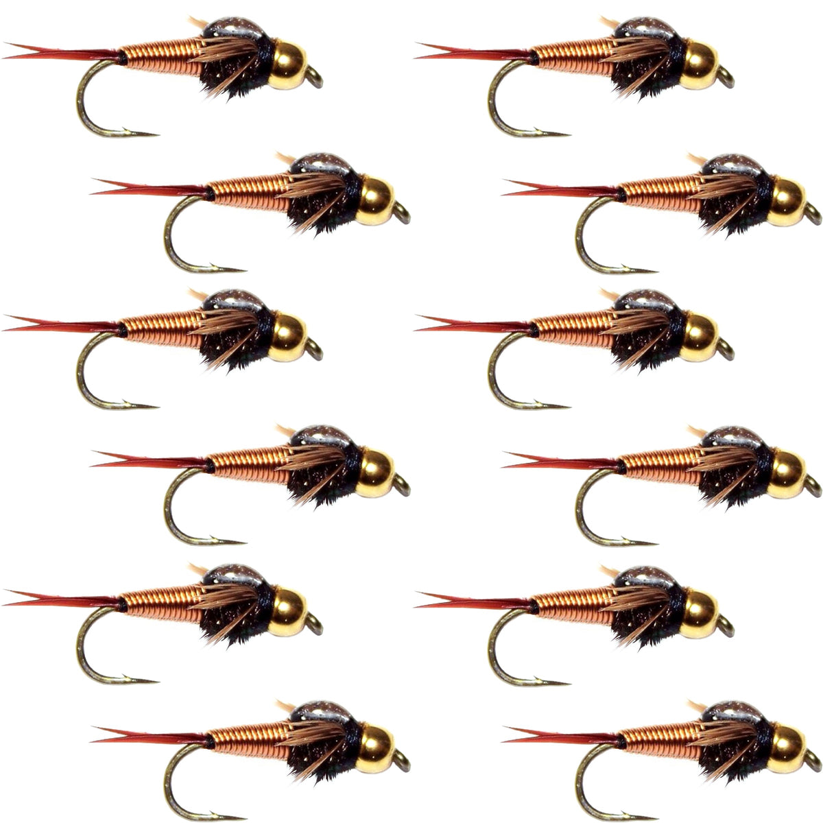 Bead Head Copper John Nymph 12 Flies - Size 20