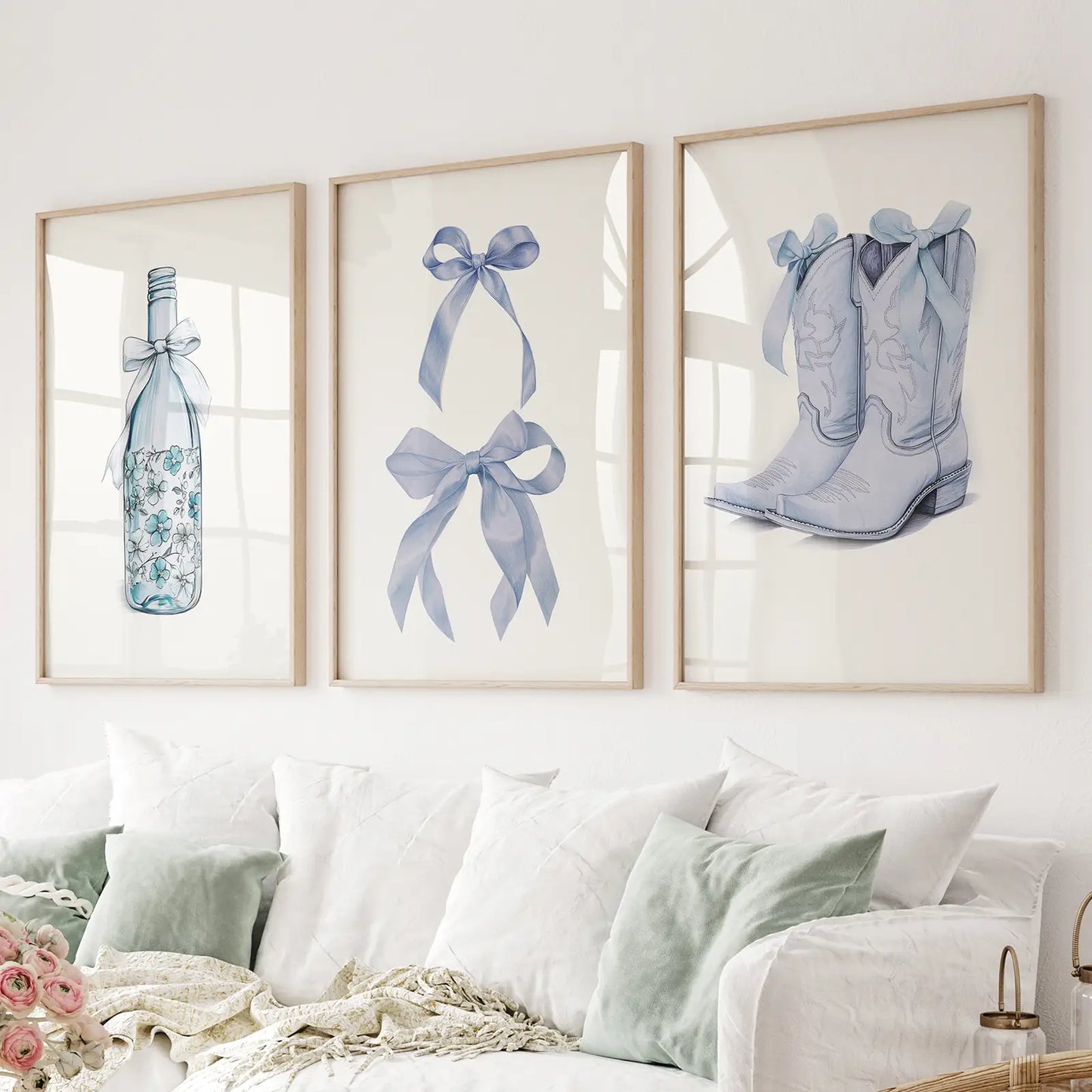 Preppy Aesthetic Dorm Decor Blue Wall Art Prints