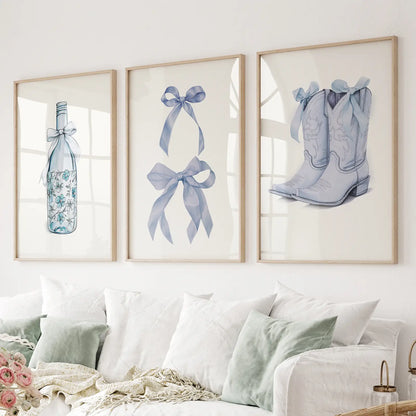 Preppy Aesthetic Dorm Decor Blue Wall Art Prints