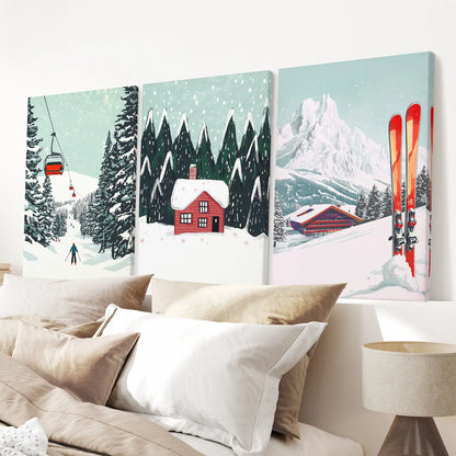 Ski Lifts, Cozy Cabin, and Snowy Peaks Wall Art