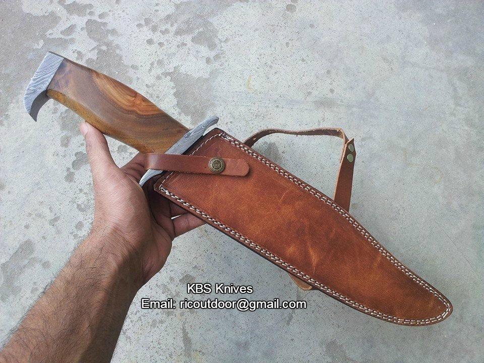 Rambo Knife – Handmade 17" Damascus Steel Blade with Blood Groove & Rosewood Handle