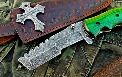Custom Handcrafted Damascus Steel Tops Tanto Tactical Tracker Folding Knife - Ideal for Survival, Camping & Tactical Use | KBS Knives