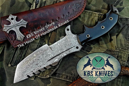 Custom Handcrafted Damascus Steel Tops Tanto Tactical Tracker Knife - Ideal for Survival, Camping & Combat | KBS Knives