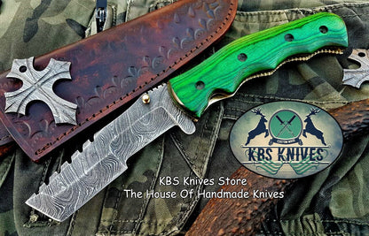 Custom Handcrafted Damascus Steel Tops Tanto Tactical Tracker Folding Knife - Ideal for Survival, Camping & Tactical Use | KBS Knives