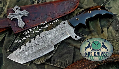 Custom Handcrafted Damascus Steel Tops Tanto Tactical Tracker Knife - Ideal for Survival, Camping & Combat | KBS Knives