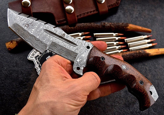 Custom Handcrafted Damascus Steel Tops Tanto Tactical Tracker Knife - Ideal for Survival, Camping & Tactical Use | KBS Knives