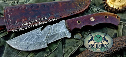 Custom Handcrafted Damascus Steel Tops Tracker Knife - Ideal for Survival, Camping & Tactical Use | KBS Knives