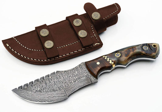 Custom Handcrafted Raindrops Damascus Steel Tom Brown Tracker Knife - Ideal for Survival, Camping & Tactical Use | KBS Knives