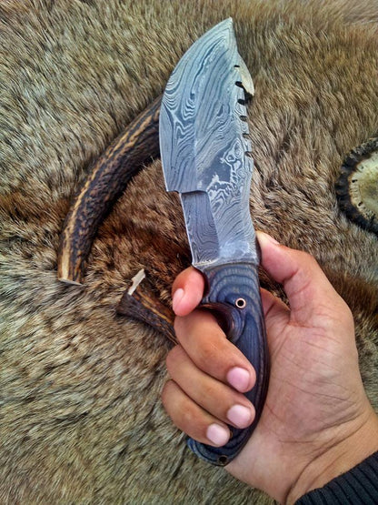 Tom Brown Tracker Knife – Custom Handmade Full Tang Damascus Steel Survival Knife with Exotic Wood Handle and Horizontal Leather Sheath | 9.5-Inch Outdoor Knife by KBS Knives