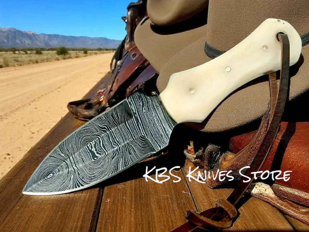 Cowboy Dagger Boot Knife 6.2" Damascus Bone Handle
