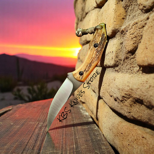 Custom 3.25" Cowboy Belt Knife - Antler Handle D2 Steel Wrangler Fixed Blade