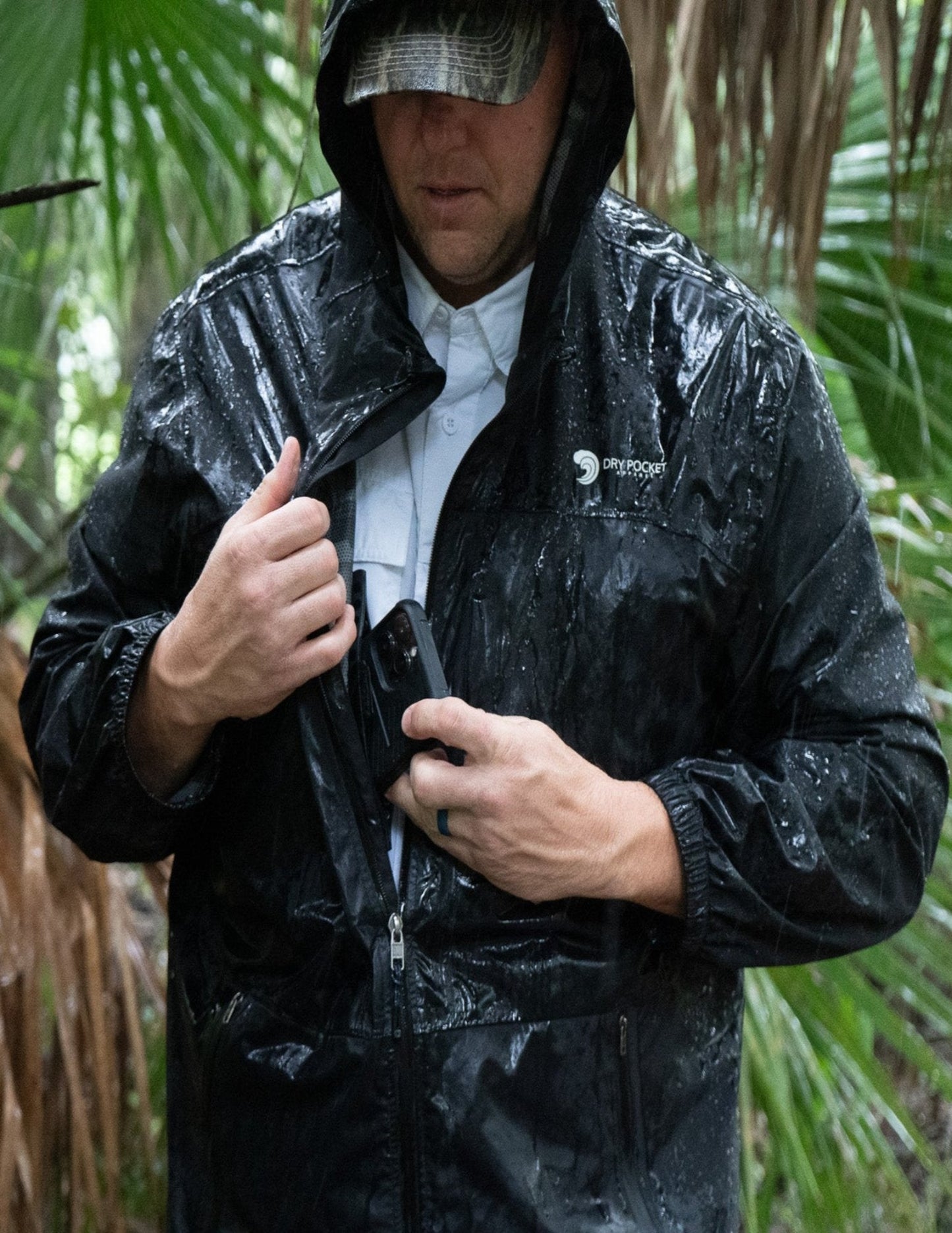 Waterproof Rain Jacket With A Waterproof Pocket