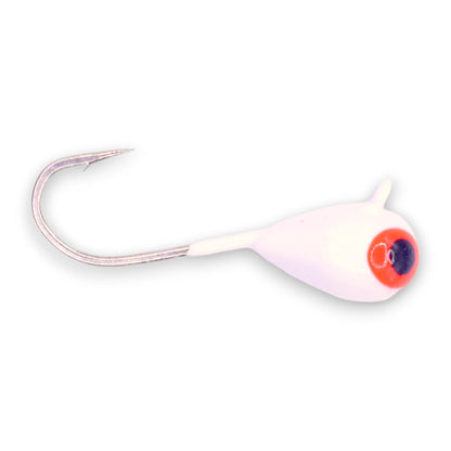 WHITE W/ RED EYE GLOW TUNGSTEN JIG