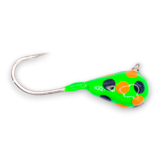 GREEN ORANGE BLACK SPOT GLOW TUNGSTEN JIG