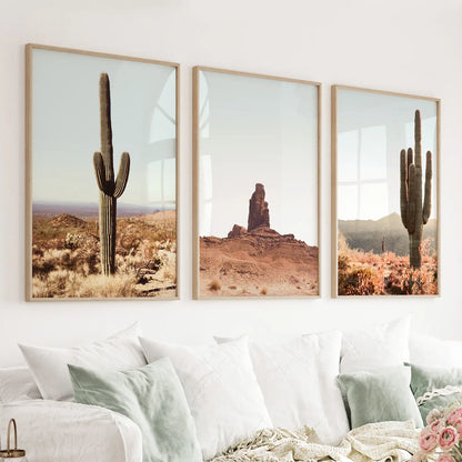 Arizona Desert Wall Art Set. Sedona Red Rocks, Saguaro Cacti