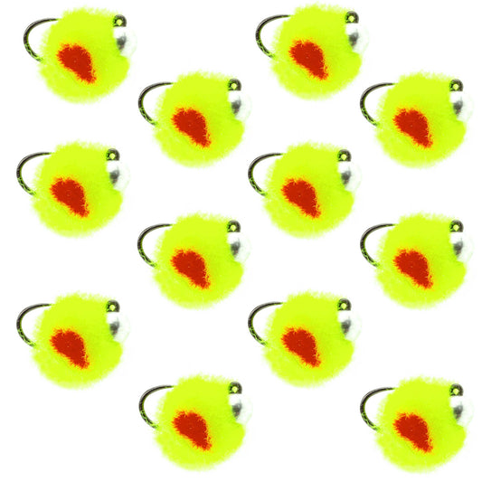 Tungsten Bead Tactical Euro Hot Chartreuse Jig Egg - 12 Flies Size 14