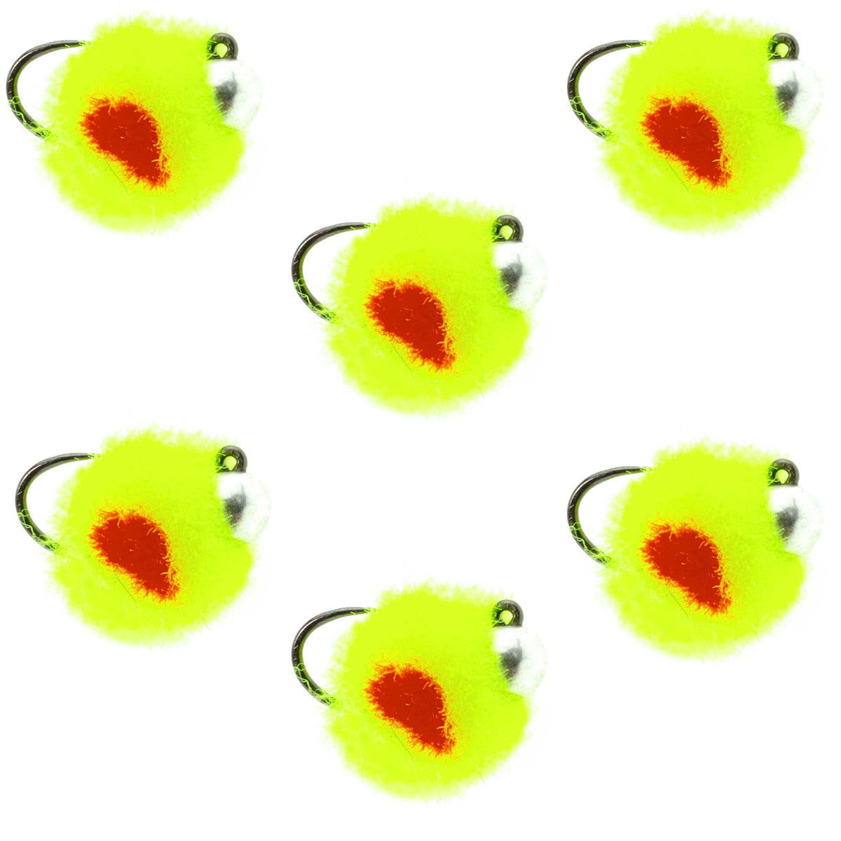 Tungsten Bead Tactical Euro Hot Chartreuse Jig Egg - 6 Flies Size 14
