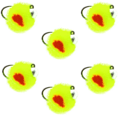 Tungsten Bead Tactical Euro Hot Chartreuse Jig Egg - 6 Flies Size 14