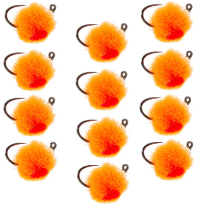 Tungsten Bead Tactical Euro Hot Orange Jig Egg - 12 Flies Size 14