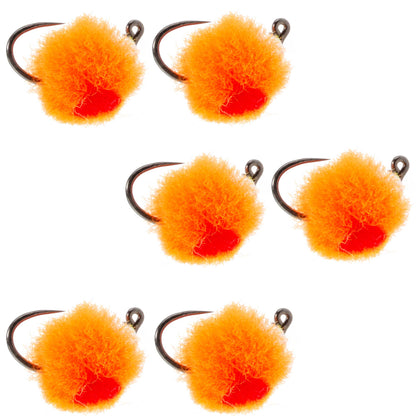 Tungsten Bead Tactical Euro Hot Orange Jig Egg - 6 Flies Size 14