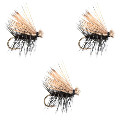 3 Pack Black Elk Hair Caddis Classic Trout Dry Flies Size 10