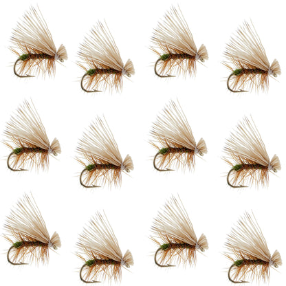 Olive Elk Hair Caddis Classic Trout Dry Fly - Set of 12 Flies Size 16